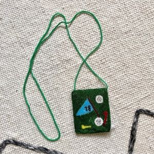 Small handmade beaded golf theme crossbody pouch
